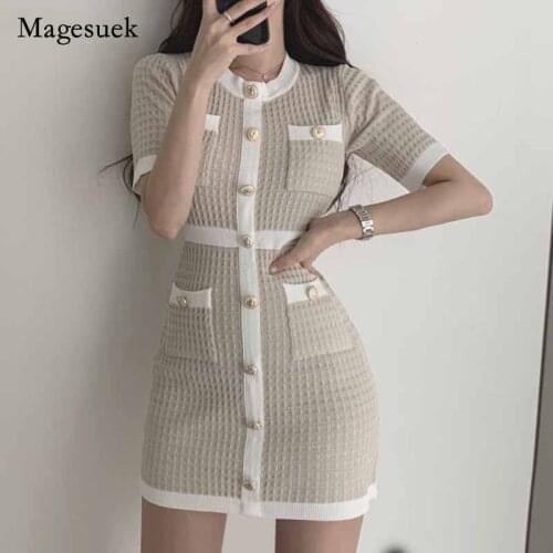 Korean 2021 Summer Sexy Party Elegant Black Slim Knitted Dress Button Bodycon Mini Dress Vestido Moda Feminina Ropa Mujer12105