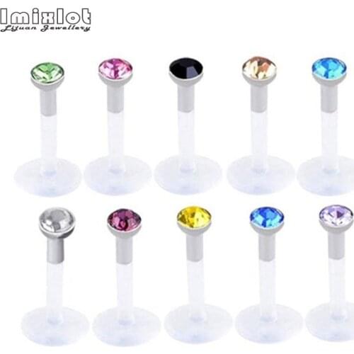 10Pcs/16Pcs Set White Black 16G Acrylic CZ Crystal Labret Stud Monroe Bar Lip Ring Piercing High Quality Lip Studs