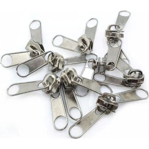 10Pcs/lot Silver Color 5# Double Sided Nylon Zipper Slider Fashion Zipper Puller DIY Handwork Bag Luggage AA7663