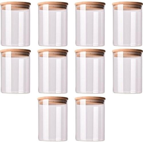 10pcs Glass Sealed Can Food Storage Tank Bamboo Lid Tea Canister (Transparent)