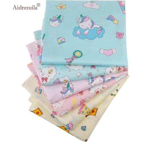 6Pcs/Bag,Cartoon Unicorn Series Printed Twill Cotton Cloth Fabric Tissue For DIY Handmade Sewing&Quilting Patchwork Material
