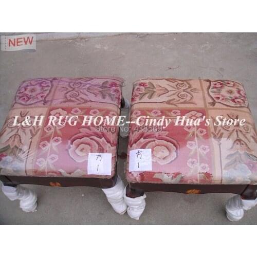 Free shipping square wood ottoman,cripple, footrest, footstool with hand engraving and aubusson stool covers