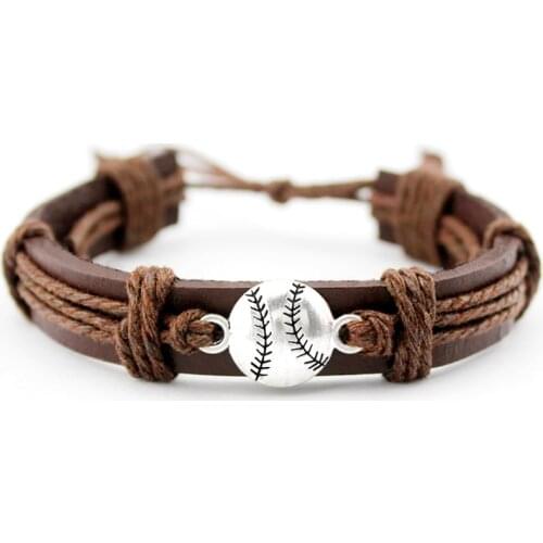 Baseball Softball Soccer Football Volleyball Lacrosse Field Ice Hockey Player Gymnastics Sports Charm Leather Bracelets Jewelry
