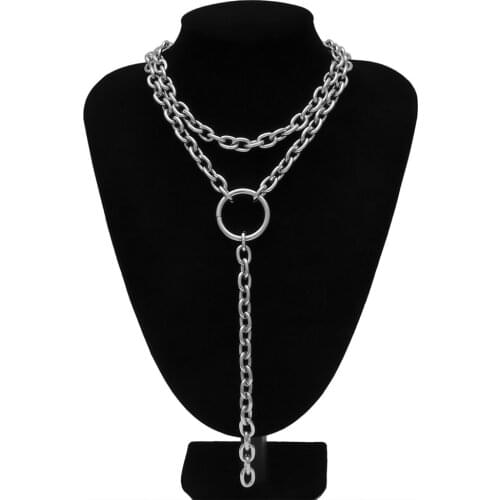 Fashion Design Punk Hiphop Rock Women Men Chain Necklace Tassel Circle Metal Chain Multilayer Choker Long Necklace Accessories