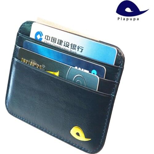 Plapupa 100% Cow Leather Plus Size Vintage id Card Holder Gold Logo credit card case