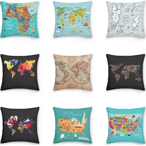 Double Sided World Map Cushion Cover Polyester Throw Pillow Covers Sofa Home Decor Decoration Decorative Pillowcase
