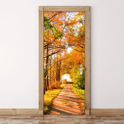 Photo Wallpaper Custom 3D Maple Forest Path Mural Living Room Bedroom PVC Self-Adhesive Waterproof Door Sticker Papel De Parede