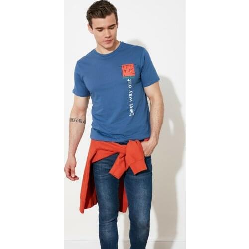 Mens Oversize Short-Sleeve Printed T-Shirt Casual Cotton lilac Navy Blue White Trend Fashion