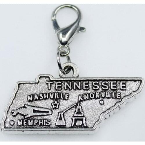 Hot selling 10pcs American Tennessee state map dangle charms lobster clasp charms DIY pendant bracelets charms accessories