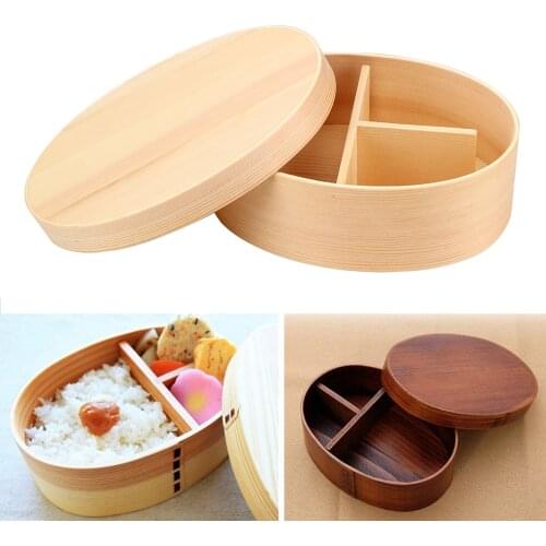 1 Layer 3 Grids Japanese Style Kitchen Tools Wood Lunch Box Picnic Bento Boxes Portable Food Container