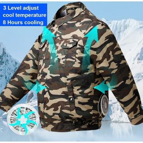 Summer Fan Ice Jacket Men Women Air Conditioning Cool Coat Outdoor Sun Protection Clothes USB Charing Camouflage Sports Suit