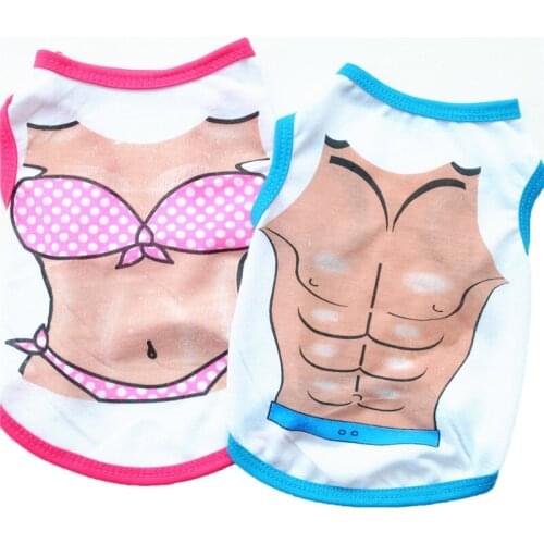 Puppy Clothes For Small Dogs Chihuahua Summer Pet Dog Vest Ventilate T-shirt Fake Abdominal Muscle Bikini Printed Casual