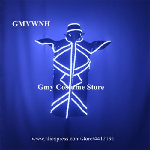 M13 Rave music dj wears luminous jacket led costumes glowing hats colorful RGB light robot suit men show outfits bar clothe led