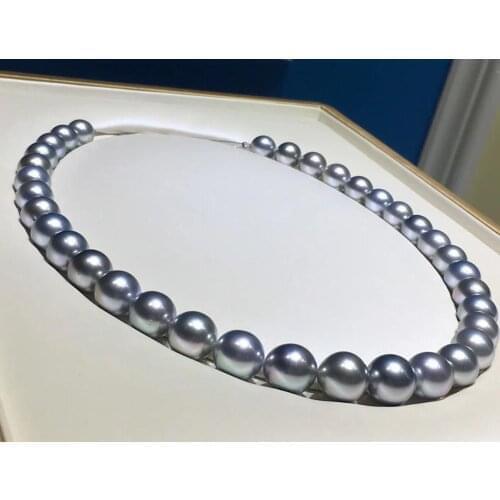MADALENA SARARA AAA 8-9mm Saltwater Pearl Round Akoya Grey Shape Pearl Necklace Strand Flawless 18" Au585 Clasp