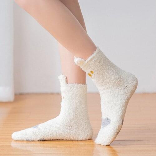Cute Candy Color Warm Socks Coral Fleece Floor Slipper Socks Womens Autumn Winter Fluffy Plush Soft Socks Girl Birthday Gift