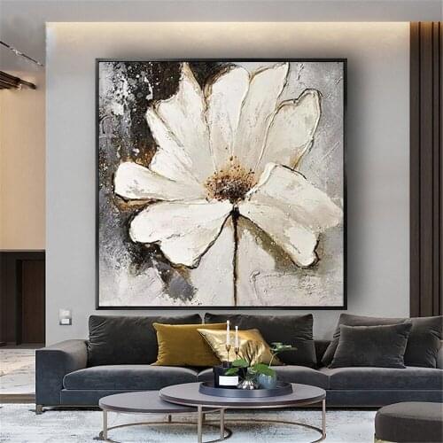 Fashion white Flower Art Handmade Frameless Canvas Painting Wall Picture Home Decoration Living room decoration painting Porch