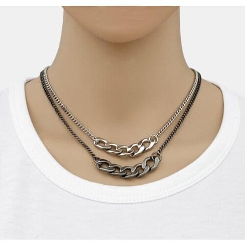Fashion minimalist necklace men and women hip hop couple titanium steel sweater chain jewelry hot sale