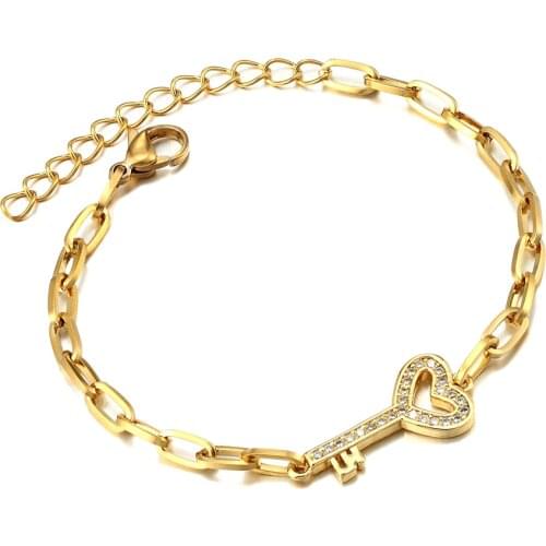 Fashion Cubic Zirconia Adjustable Key Bracelet For Women Charm Stainless Steel Bangle Ladies Best Party Wedding Jewelry Gift