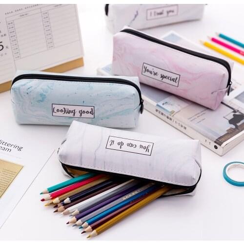 Marble PU Pencil Case Large Capacity Waterproof School Pencil Storage Bag Kawaii Stationery Pencilcase Bag Girl Pencil Case