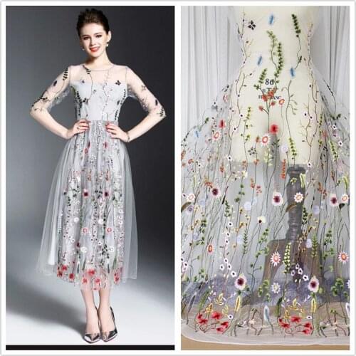 New Hot Sale Beautiful Black/Ivory White Tulle, Vintage Floral Fabric, Embroidery Lace Fabric