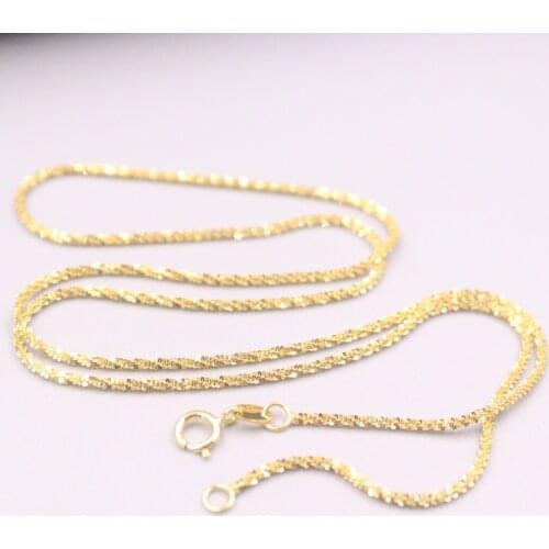 Au750 Real 18K Yellow Gold Chain Neckalce For Women Female 1.5mm Full Star Choker Gold Necklace 20''L Gift