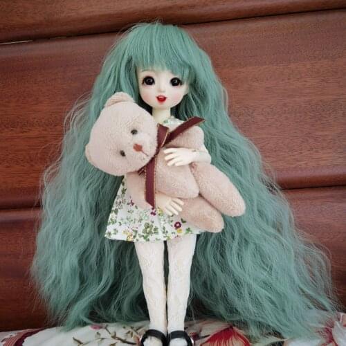 BJD doll wig SD 1/3 1/4 1/6 baby hair oblique bangs instant noodles curly hair Peacock Green goddess doll false hair