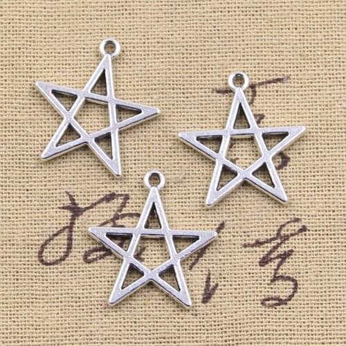15pcs Charms Hollow five-pointed Star 25x23mm Antique Silver Color Pendants DIY Crafts Making Findings Handmade Tibetan Jewelry