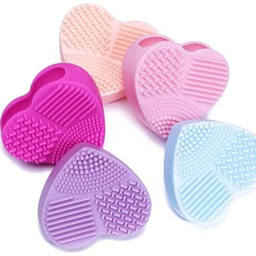 Heart Shape Makeup Brush Cleaner Glove Mat Silicone Cosmetic Brushes Cleaning Scrubber Board Brush Washing Pad, 5 Colors