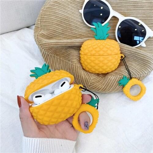 3D Pineapple Silicone Case for Airpods Pro Cute Bluetooth Earphone Case for Airpod Pro Cover for Air Pods Pro 3 with Keychain
