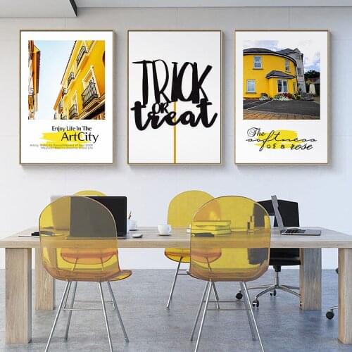 Nordic Yellow Bike Black White Landscape Street Door Posters and Prints Wall Art Wall Pictures for Living Room Home Decoration
