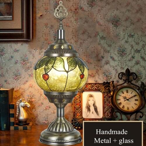 LED Table Lamp Turkish Mosaic Art Handmade Desktop Decorative Lights Vintage Stained Glass Bedroom Nightstand Night Light
