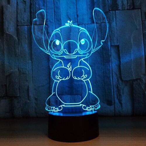 Disney Stitch Model 3D Illusion LED Nightlight Luminous Color Change Touch Flash Light Anime Figure Toys for Girls party kids