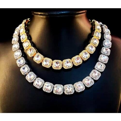 Hip Hop Tennis Chain Necklace Bracelet for 1Set Square 12.5mm CZ Stone Iced Out Bling Chains Necklaces Gold Plating Fine Jewelry