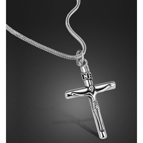 Vintage Punk 100% 925 Sterling Silver Cross Pendant Necklace for Men Women Curb Cuban Link Chain Chokers Couples Jewelry
