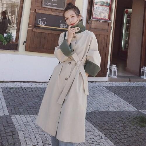 Windbreaker Womens 2020 Spring New Wild Korean Loose British Style Coat Autumn Female Long Lace Up Chaqueta Mujer Trench f2857