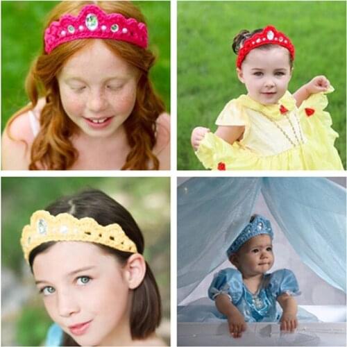 Handmade Knitted Baby Crown Headwear With Crystal Infant Bebe Princess Crochet Crown Headband Photo Props Accessories