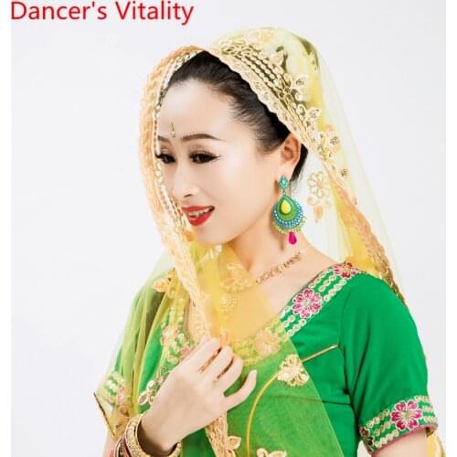 Customized Color Indian Dance Accessories Sari Women Veil Georgette Shawl Belly Oriental Dancing Competition Cut out Garments