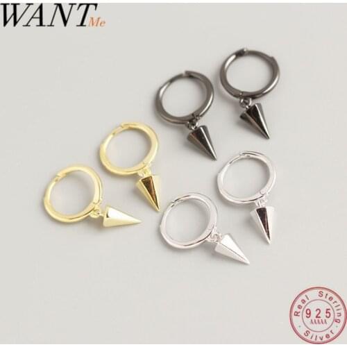 WANTME Real 100% Sterling Silver Fashion Geometric Hexagonal Conical Spike Stud Earrings For Women Femme Punk Chic Jewelry Gift