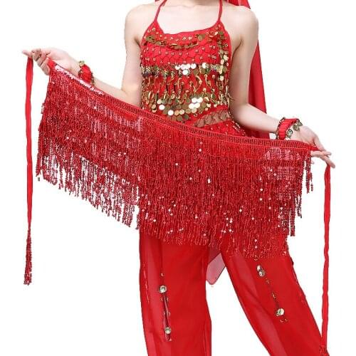 Lady Women Belly Dance Belt Skirt with Red Bellydance Tone Dance Hip Scarf Purple Belly Dance Costume Wrap Belt In