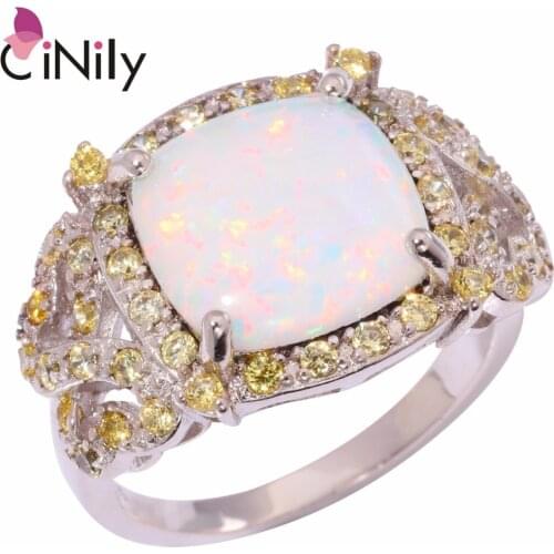 CiNily Created White Fire Opal Gold Zircon Silver Plated Wholesale New Style for Women Jewelry Wedding Ring Size 7 8 9 OJ9146