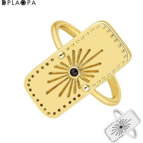 DPLAOPA 925 Sterling Silver Gold Plated Silver Spinel Rectangular Motif Ethnic Ring Women Crystal Jewelry Long Charm Square Jewe