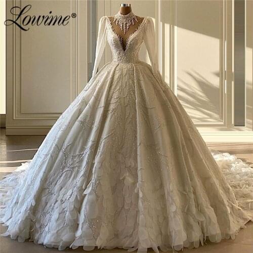 Muslim Long Luxury Wedding Dresses Glitter Full Sleeves Beading Bridal Gowns 2020 Illusion Back Dubai Arabic Vestidos De Novia