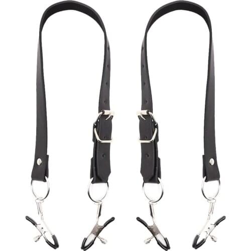 1 Pair Womens Metal Nipple Clamps PU Leather Belts Couples Flirt Toys