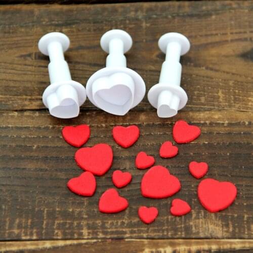 3Pcs/Set Mini Love Heart Shape Mold Plastic Plunger DIY Cake Decorating Tools Fondant Sugar Craft Biscuit Cookies Cutter
