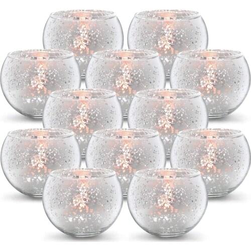 6Pcs/12Pcs Round Gold Votive Candle Holders Bulk Mercury Glass Tealight Candle Holder for Wedding Decor and Home Decor