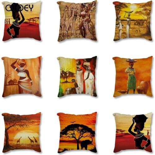 African Painting Art Printing African Exotic Decorative Style Pillowcase Linen Cotton Decorative Cushion Cover Home Decoration