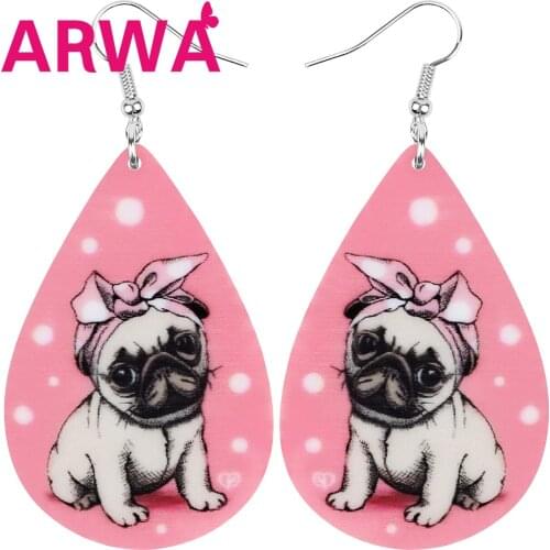 ARWA Acrylic Teardrop Headband Pug Dog Earrings Animal Drop Dangle Jewelry For Women Girls Teen Kid Charm Party Gift Accessory
