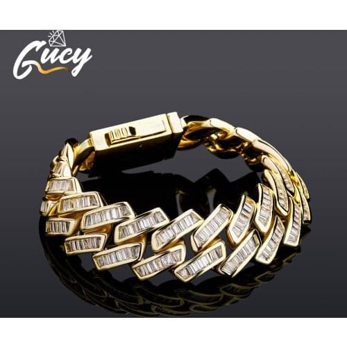 GUCY 18MM Hip Hop Bracelet Baguette Cubic Zirconia Gold Silver Color Men Cool Bracelets Jewelry Drop Shipping
