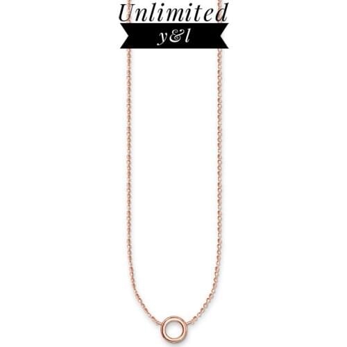 Rose Gold Link Chain Necklaces Circle Charm Carrier Women Men 925 Sterling Silver Thomas Style Fashion Jewelry Accessories Gifts
