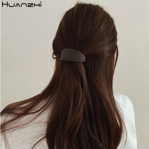 HUANZHI 2020 New Retro Resin Colorful Geometric Gripper Banana Clip Spring Clip Oval Hair Claws for Women Girl Hair Accessories